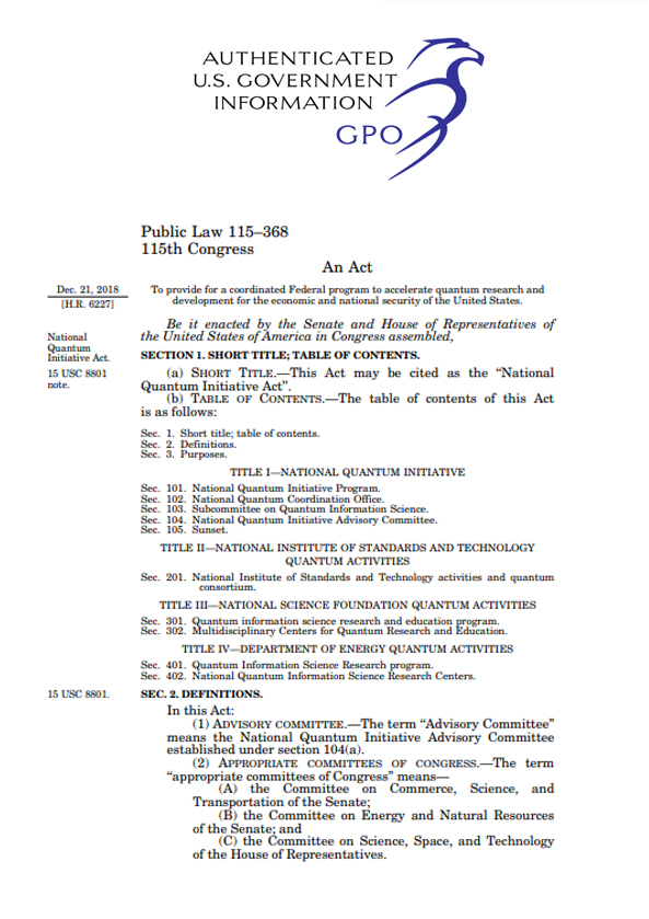 To provide for a coordinated Federal program to accelerate quantum research and development for the economic and national security of the United States.